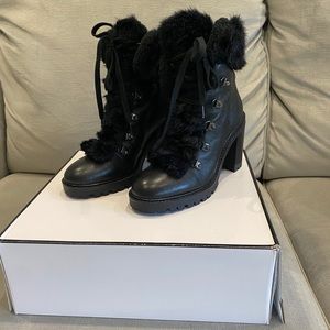 Guess Womens Galway Leather Round Toe Combat Boots
